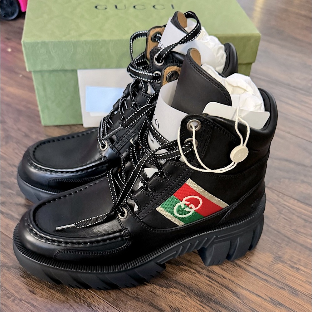 GUCCI 60mm Romance Leather Combat Boot Black Women's